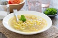 Soup with salted cucumbers and pearl barley Royalty Free Stock Photo