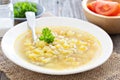 Soup with salted cucumbers and pearl barley Royalty Free Stock Photo