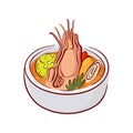 Soup with seafood, cooked lobster colorful vector illustration