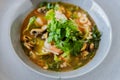 Soup seefood with shitake and onion and gyoza Royalty Free Stock Photo