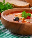 Soup solyanka Russian with meat, olives and gherkins Royalty Free Stock Photo