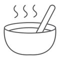 Soup thin line icon, food and meal, bowl sign, vector graphics, a linear pattern on a white background.