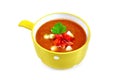 Soup tomato in yellow bowl Royalty Free Stock Photo