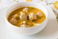 Soup with turkey meatballs, potatoes and vegetables. Royalty Free Stock Photo