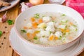 Soup with chicken meatballs and noodles Royalty Free Stock Photo