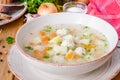 Soup with chicken meatballs and noodles Royalty Free Stock Photo