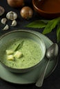 Soup of wild garlic, potatoes, onions and cream Royalty Free Stock Photo