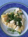 Sour cheese salad called Saurer Graukaese, Tyrolean grey cheese Royalty Free Stock Photo