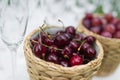 Sour cherries in basket Royalty Free Stock Photo