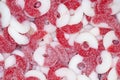 Sour cherry gummy rings (donuts). Royalty Free Stock Photo