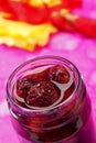 Sour cherry jam in jar Royalty Free Stock Photo