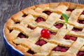 Sour cherry pie with pretty lattice top Royalty Free Stock Photo