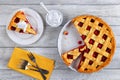 Sour cherry pie with pretty lattice top Royalty Free Stock Photo
