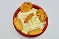 Sour cream and chives dip with seaweed rice crackers Royalty Free Stock Photo