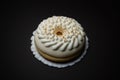 Sour cream donut on black background, top view. Generative AI