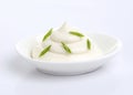 Sour cream with onion isolated on white background Royalty Free Stock Photo