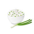 Sour cream sauce and green onion flavored, in white bowl, tartar, yogurt, mayonnaise.