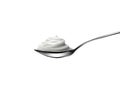 Sour cream in spoon on white background