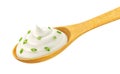 Sour cream in wooden spoon isolated on white background Royalty Free Stock Photo