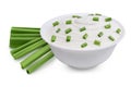 sour cream or yogurt in ceramic bowl with green onion isolated on white background with full depth of field Royalty Free Stock Photo