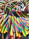 Sour jelly strips in candy shop. Colorful chewing marmalade for background