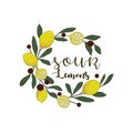 Sour lemons hand drawn. Juicy yellow lemons Royalty Free Stock Photo