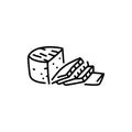 Sour milk cheese slice black line icon. Dairy product.