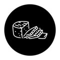 Sour milk cheese slice black line icon. Dairy product.