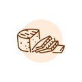 Sour milk cheese slice black line icon. Dairy product.