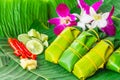Sour porks wrapped with banana leaf Royalty Free Stock Photo