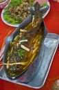 Sour soup made of tamarind paste with walking catfish Royalty Free Stock Photo