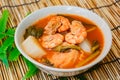 Sour soup with shirm made of tamarind paste, thai food. Royalty Free Stock Photo