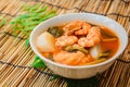 Sour soup with shirm made of tamarind paste, thai food. Royalty Free Stock Photo