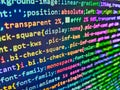 Source abstract. Displaying program code on computer. Programming Javascript on laptop computer screen Soft listing view. Server