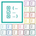 Source code checking flat color icons with quadrant frames Royalty Free Stock Photo
