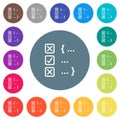 Source code checking flat white icons on round color backgrounds Royalty Free Stock Photo