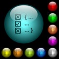 Source code checking icons in color illuminated glass buttons Royalty Free Stock Photo