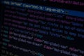 Close up css HTML code on monitor screen with black background