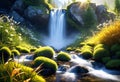 source of pure spring water from mountain peaks, sunny early morning, pure spring water, beautiful landscape with mountains,