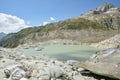 Source of Rhone river, small lake created from melting Rhone Glacier close to Furkapass in Switzerland Royalty Free Stock Photo