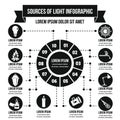 Sources of light infographic concept, simple style