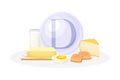 Sources of vitamin D. Cheese, fish, milk, egg healthy nutrition food. Mineral vitamin supplement vector illustration