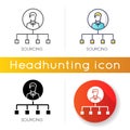 Sourcing icon. Linear black and RGB color styles. Talent acquisition, recruitment strategy. Headhunting, candidates