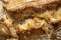 Sourdough bread close-up. Bread crust macro details Royalty Free Stock Photo