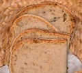 Sourdough bread slices in woven basket Royalty Free Stock Photo