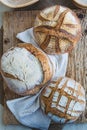Sourdough breads homemade on a wooden tray vertical Royalty Free Stock Photo