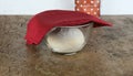 sourdough, Opara, yeast dough fits in a glass bowl covered with a red linen napkin. the process of making bread, baking Royalty Free Stock Photo