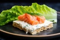 sourdough slice with shrimp, mayonnaise and fresh lettuce leaves