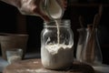 sourdough starter, being fed and nurtured in cycle of life