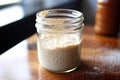 sourdough starter bubbling in a glass jar